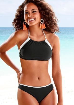 Lascana Bustier-Bikini LASCANA, Damen, Gr. 38, N-Gr, schwarz-weiss (schwarz, wei&szlig;), Polyamid, kontrastfarbene Details, unifarben, Bikini-Sets Bustier-Bikini, 