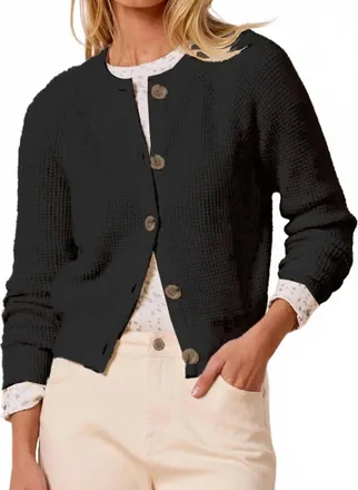 Nic+Zoe Waffle Tuck Cardigan In Black Onyx