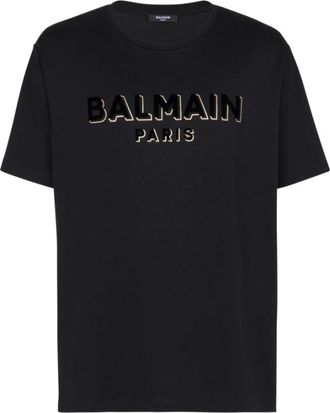 Balmain Metallic Flocked T-shirt - Heren - T-shirts - Zwart - L - Katoen - Tops