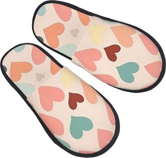 Generic Fluffy Cotton Slipper Colorful Heart Love Fluffy Slipper Soft Winter Slippers for Travel Hotels Guest M