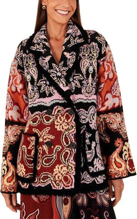 Farm Rio Sweet Mermaids Black Knit Wool-Blend Blazer