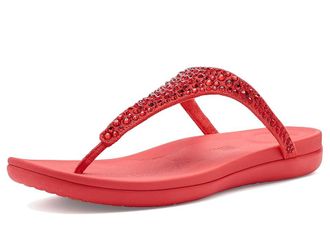 FitFlop Solay Mixed-Crystal Toe-Post Sandals Womens Wedge Shoes Cherry Tomato : 11 M (B), Synthetic