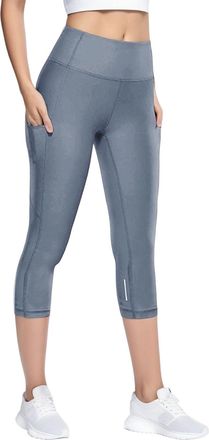 Generic High Waisted Capri 3/4 Length Leggings for Women Buttery Soft Elastic Opaque Tummy Control Cropped Trousers for Workout Gym Yoga Pants with Pockets Da