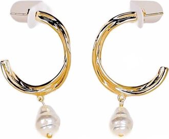 JaxKelly Womens Twisted Pearl Drop Hoop Earrings In Gold