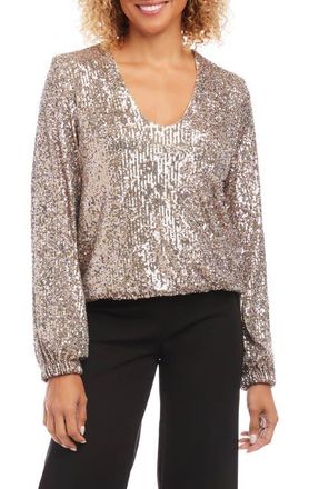 Karen Kane Sequin Blouson Sleeve Top in Champagne at Nordstrom, Size X-Large