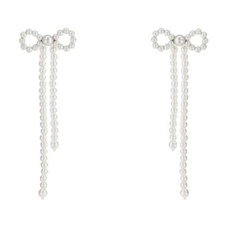Self Portrait Pearl Bow Earrings - Dames - Oorbellen - Wit - ONE Size - Accessoires