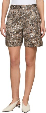 Lafayette 148 New York Park Leopard Print Twill Wide Leg Shorts in Brownstone Multi at Nordstrom, Size 12