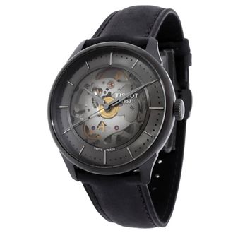 Tissot Chemin Des Tourelles Skeleton Automatic Gunmetal Dial Mens Watch T1398363644100