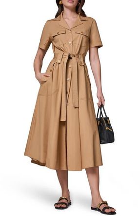 DKNY Short Sleeve Stretch Cotton Shirtdress in Fawn/Black at Nordstrom, Size 12
