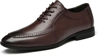 Generic Formal Shoes for Men Lace Up Round Burnished Toe Cowhide Leather Block Heel Rubber Sole Resistant Non Slip Low Top Business(Darkbrown,10.5 UK)