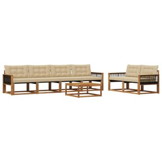 vidaXL Conjunto De Sof&aacute;s De Exterior Con Coj&iacute;n 7 Pcs Natural Y Beige Vidaxl