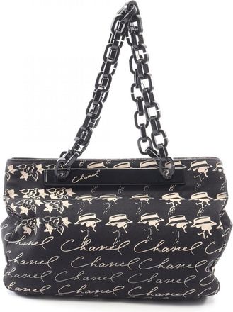 Chanel Black Canvas Handbag Tote Bag (Pre-Owned)