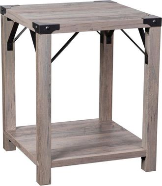 Flash Furniture Farmhouse Wooden 2 Tier End Table with Black Metal Corner Accents, Gray Wash