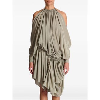 Balmain Silk Draped Cocktail Dress - Green