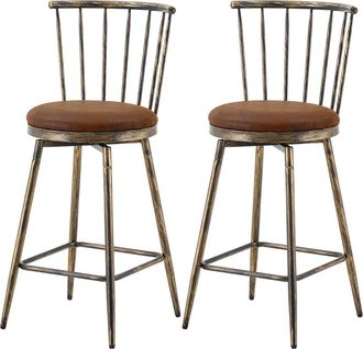 Urban Meuble Lot de 2 tabourets de bar pivotants tissu marron effet bronze vieilli