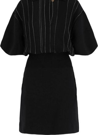 Ferragamo Womens Contrast Stitch Knit Dress In Blue