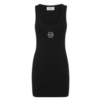 Philipp Plein Kleedjes, Dames, Zwart, S, Katoen, Tanktop Dress