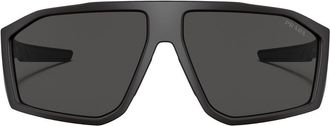 Prada geometric frame logo-print sunglasses - men - Nylon - 67 - Black