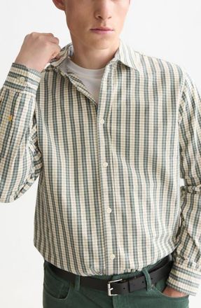 Scotch & Soda Regular Fit Check Stripe Button-Up Shirt in Dark Forest Stripe at Nordstrom, Size Xx-Large