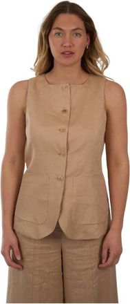 Semicouture Jassen, Dames, Beige, S, Linnen, Linnen Gilet