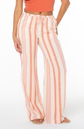 Roxy Iyla Stripe Drawstring Waist Pants in Trop Peach at Nordstrom, Size Xx-Large