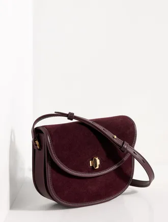 Talbots Sierra Suede Polished Saddle Bag - Deep Burgundy - 001 Talbots