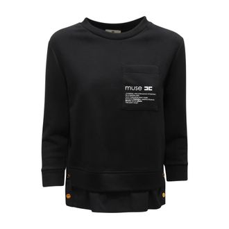 Elisabetta Franchi Md-006-56E2 Sweatshirt - Dames - Sweatshirts - Zwart - M - Katoen - Hoodies & sweatvesten