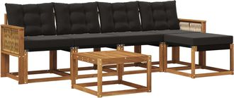 vidaXL Conjunto De Sof&aacute;s De Exterior 6 Uds. Natural Y Negro Vidaxl