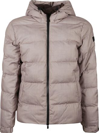 MC2 Saint Barth Padded Beige Hooded Jacket With Logo Detail And Zip Fastening