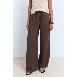 Mango wide leg regular waist broek bruin
