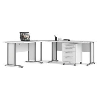 Dmora Dmora - Escritorio Agerato, Escritorio Multiusos, Mesa De Oficina Para Pc, El Plan De Trabajo, 230x200 H75 Cm, Blanco Y Gris