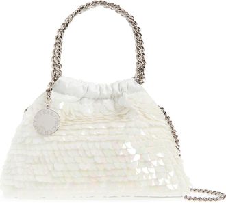 Stella McCartney Mini Falabella Sequin Drawstring Bag in White at Nordstrom