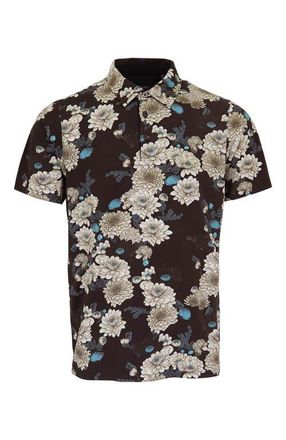 Lords of Harlech Pietro Stretch Cotton Polo Shirt in Serious Floral Black at Nordstrom, Size X-Large