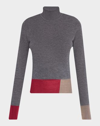 Joseph Colorblock Turtleneck Cashmere-Wool Sweater