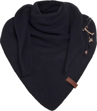 Knit Factory Coco Knitted Shawl - Triangle Scarf Women - Navy - Knitted winter scarf - 190x85 cm - Manufactured in Europe - Ladies scarf - Including decorative pin