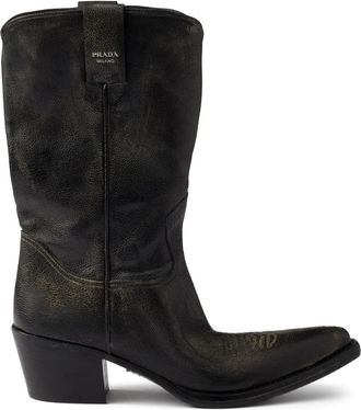 Prada Stivaletti in pelle pieno fiore - Nero