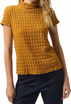 Joseph Ribkoff Textured Mock Neck Short Sleeves Boxy Top In Medallion