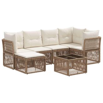 vidaXL Conjunto De Sof&aacute;s De Jard&iacute;n 7 Pcs Beige Rat&aacute;n Sint&eacute;tico Vidaxl