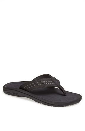 Olukai Hokua Flip Flop in Black/shadow Faux Leather at Nordstrom, Size 12