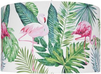 Beliani Lampadario in Tessuto Bianco con Foglie e Fenicotteri Forma a Cono Flamingo