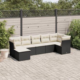 vidaXL Set De Comedor De Jard&iacute;n 7 Pzas Y Cojines Rat&aacute;n Sint&eacute;tico Negro Vidaxl