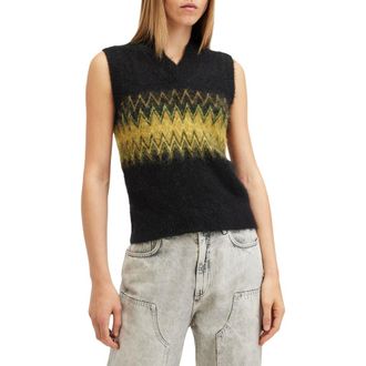 AllSaints Clyde Fair Isle Sweater Vest in Black at Nordstrom Rack, Size Medium