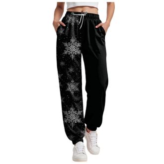 Generic Christmas Sweatpants for Women UK High Waist Baggy Trousers Funny Snowman Print Holiday Sweatpants Oversized Xmas Drawstring Jogger Holiday Long Pants