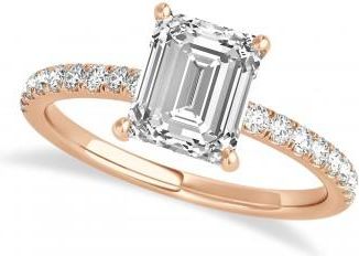 Allurez Emerald Lab Grown Diamond Single Row Hidden Halo Engagement Ring 14k Rose Gold (1.31ct)