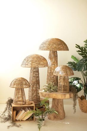 Kalalou Set Of Four Woven Seagrass Mushrooms