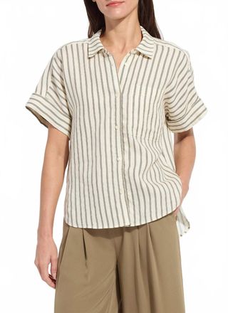 Lyss&eacute; Adley Linen Boxy Shirt In Olive Stripe