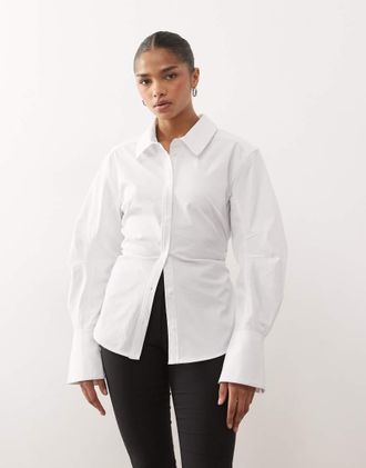 Monki Camicia bianca stretta in vita-Bianco