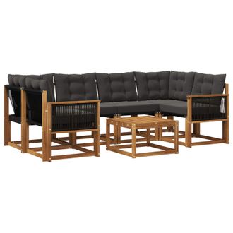 vidaXL Conjunto De Sof&aacute;s De Exterior Con Coj&iacute;n 7 Pcs Natural Y Negro Vidaxl