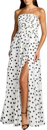 Mac Duggal Polka Dot Strapless Viscose Gown With Slit in Black Ivory at Nordstrom, Size 10
