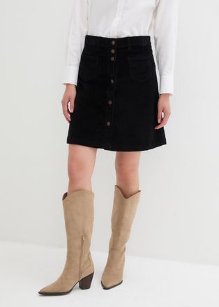 Bonprix Cordrock BONPRIX Stretch-Cordrock mit Knopfleiste, Damen, Gr. 36, schwarz, Cord, Obermaterial: 98% Baumwolle, 2% Elasthan, unifarben, A-Linie kniefrei